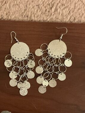 🐚2/$14 Silver Dangle Chandelier Earrings - Sparkle Disc Cascade